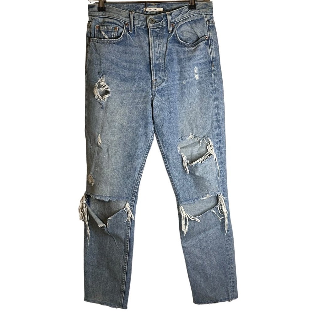 GRLFRND Karolina Distressed Straight Leg Jeans Ripped 100% Cotton 28 USA Denim